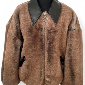 Faux Fur and Leather Bomber Jacket Women’s Small NWT